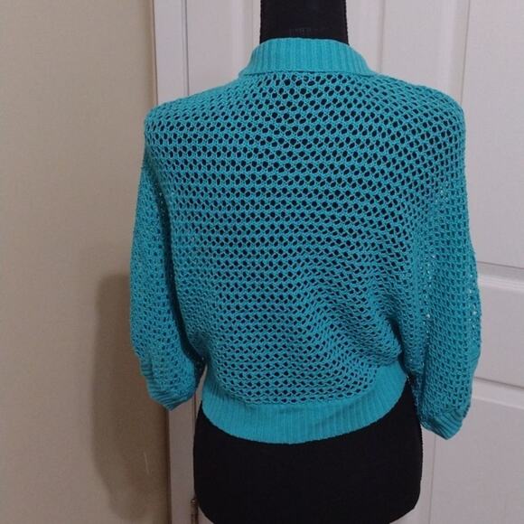 Faded Glory open kint turquoise cropped cardigan girls XL 16-18 - Picture 3 of 4